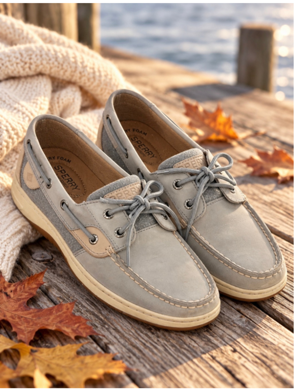 Sperry Bluefish Wool Boat Shoes Women’s 8.5 Gray Smoked Pearl Memory Foam STS855